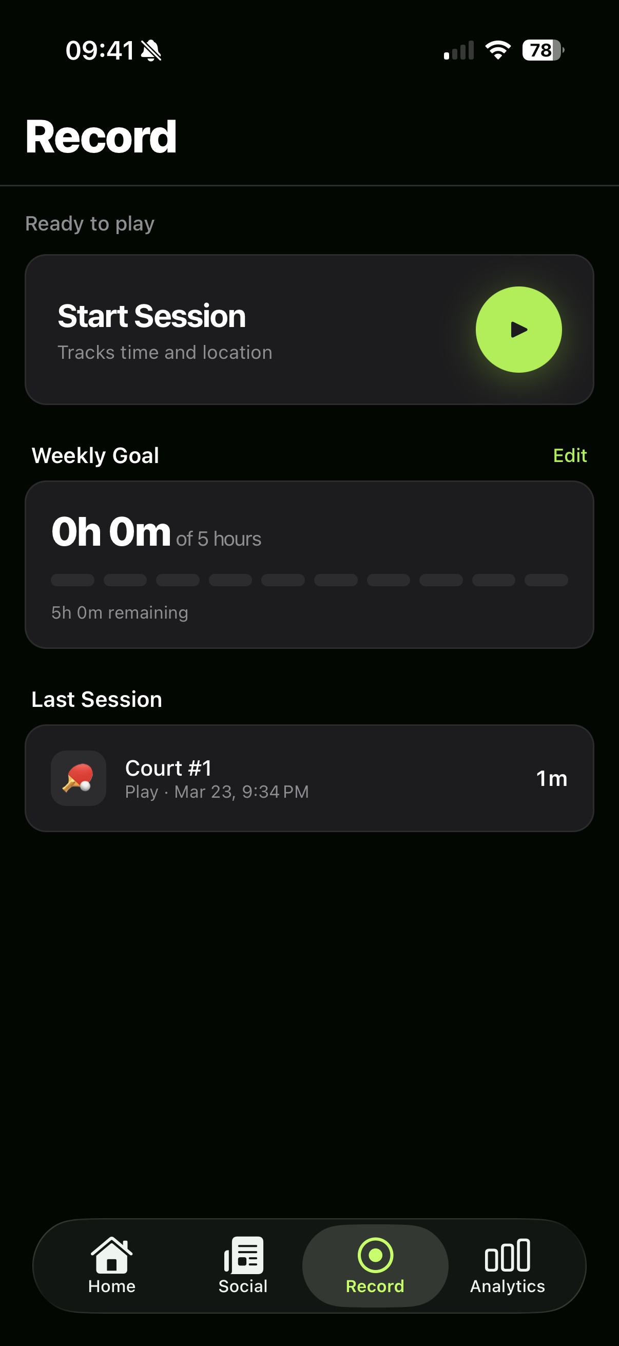 Piklo Record tab - start a session