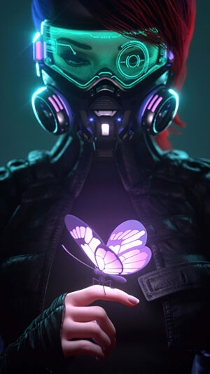 Apocalypse Cyberpunk Girl Gas Mask Glowing Butterfly Mobile Wallpaper