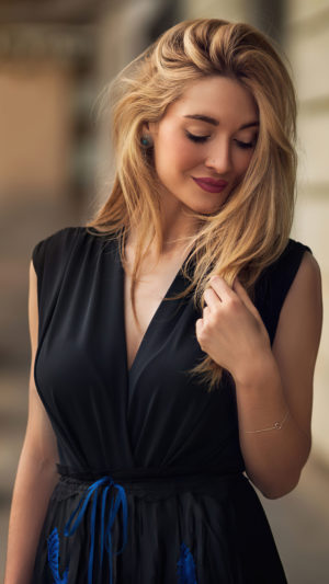 Blonde Girl In Black Dress 2022 Mobile Wallpaper