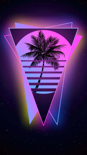 Glowing Miami Outrun Palm Neon Mobile Wallpaper