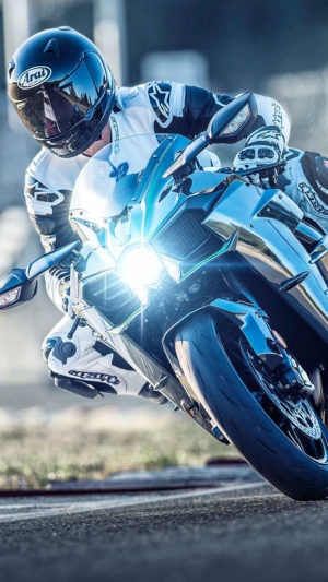 Kawasaki Ninja H2 On Race Track Mobile Wallpaper