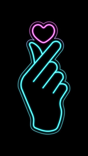Neon Finger Heart Mobile Wallpaper