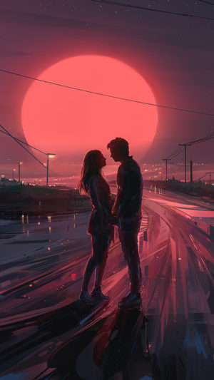 Silhouette Sunset Couple Romance Digital Art Mobile Wallpaper