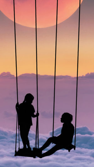 Swing Above The Clouds Silhouette Mobile Wallpaper
